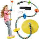Jungle Gym Kingdom Tree Swing for Kids - Single Disc Seat and Rainbow Climbing Rope Set w/Carabiner and 2.6 Foot Strap - Treehouse and Outdoor Playground Accessories - Yellow