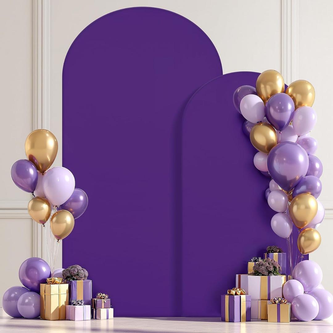Purple Arch Backdrop Cover 2 Set - 7.2FT, 6FT Spandex Fitted Wedding Arch Stand Covers Round Top Chiara Arch Backdrop Stands Cover for Birthday Parties Banquet Photo Background Decoration