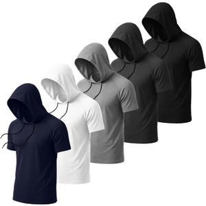 August Alley 5 Pack Mens Big and Tall Hoodies | Short Sleeve, Sweatshirt Style, Loose Fit, Workout Tops, Casual Pullover, Summer Wear, Soft, Lightweight, Comfy, Everyday