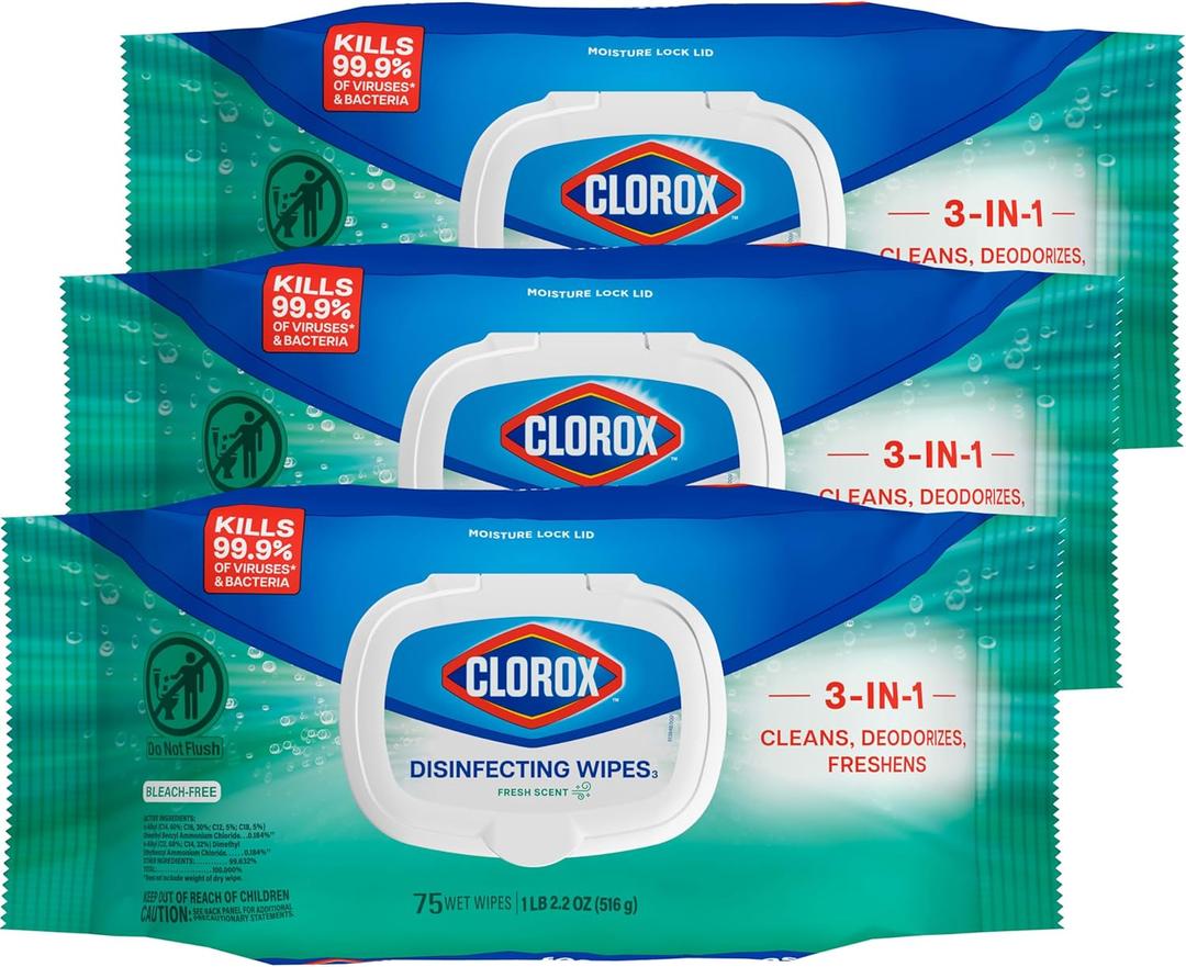 Clorox Disinfecting Wipes Flex Pack, Bleach Free, Fresh Scent, 75 Count, Pack of 3