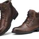 Rollda Men's Motorcycle Boots Combat Boots Casual Dress Boots for Men Lace Up Cap Toe Ankle Boots (9, Brown)