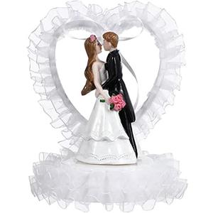 Abaodam Bride and Groom Cake Topper, Romantic Wedding Couple Figurine Heart Design for Wedding Cake, Engagement Party, Bridal Shower, Anniversary Dessert Table Decor