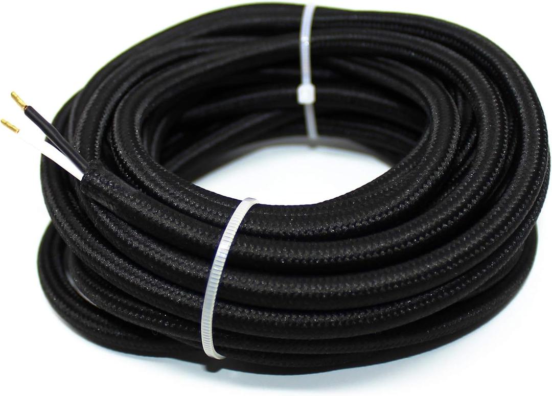 18/2 15Ft Vintage Wire Power Cord Antique Cable Black 18 AWG 2 Conductor 15 Feet Flexible Fabric Pendant Lighting(10A)