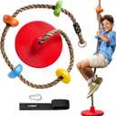 LGENDARY Tree Swing for Kids - Single Disk Outdoor Climbing Rope with Platforms, Carabiner & 2.6 Ft Tree Strap - Playground Accessories - Multicolored