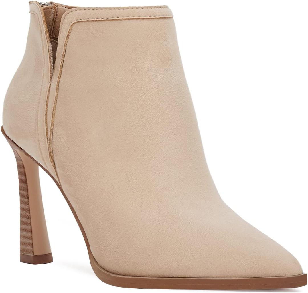 Juliet Holy Womens High Heel Booties Pointed Toe V Cut Back Zipper Short Dress Ankle Boots (9, Light Sand)