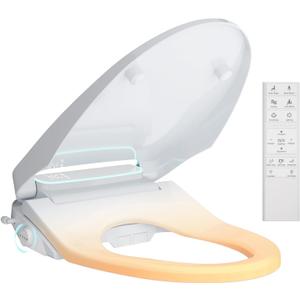 Toilet Bidet Seat, Elongated Toilet Seat Slow Close, Electric Heated Toilet Seat With Instant Warm Water & Dryer, Feminine & Front Rear Wash & Self-Clean Nozzle, Night Light, Air Deodorizer