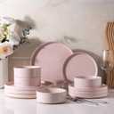 AmorArc Ceramic Dinnerware Set for 4 | Speckled Stoneware Plates and Bowls with unglazed terracotta | Scratch Resistant, Dishwasher & Microwave Safe Dishes Sets- 12-Pcs Pink