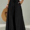 Women's Casual Pants Wide Leg High Waist Adjustable Knot Loose Vacation Trousers (Black), Size Large