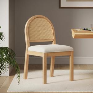 Nathan James Bailey 19 in. Boucle Dining Chair, Upholstered Side Chair with Natural Woven Rattan Back and Solid Wood Legs, Natural Brown/Rattan/Cream Boucle (Warm Pine Rattan)