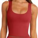 LASLULU Womens Sports Bras Padded Longline Sport Bra Gym Exercise Yoga Tops Cropped Athletic Workout Tank Tops with Built in Bra (Red, Small)