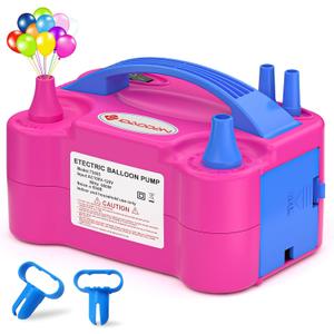 IDAODAN Electric Balloon Pump, Portable Electric Balloon Blower Machine Balloon Air Pump Dual Nozzle Rose Red 110V 600W Balloon Inflator for Party Decorations