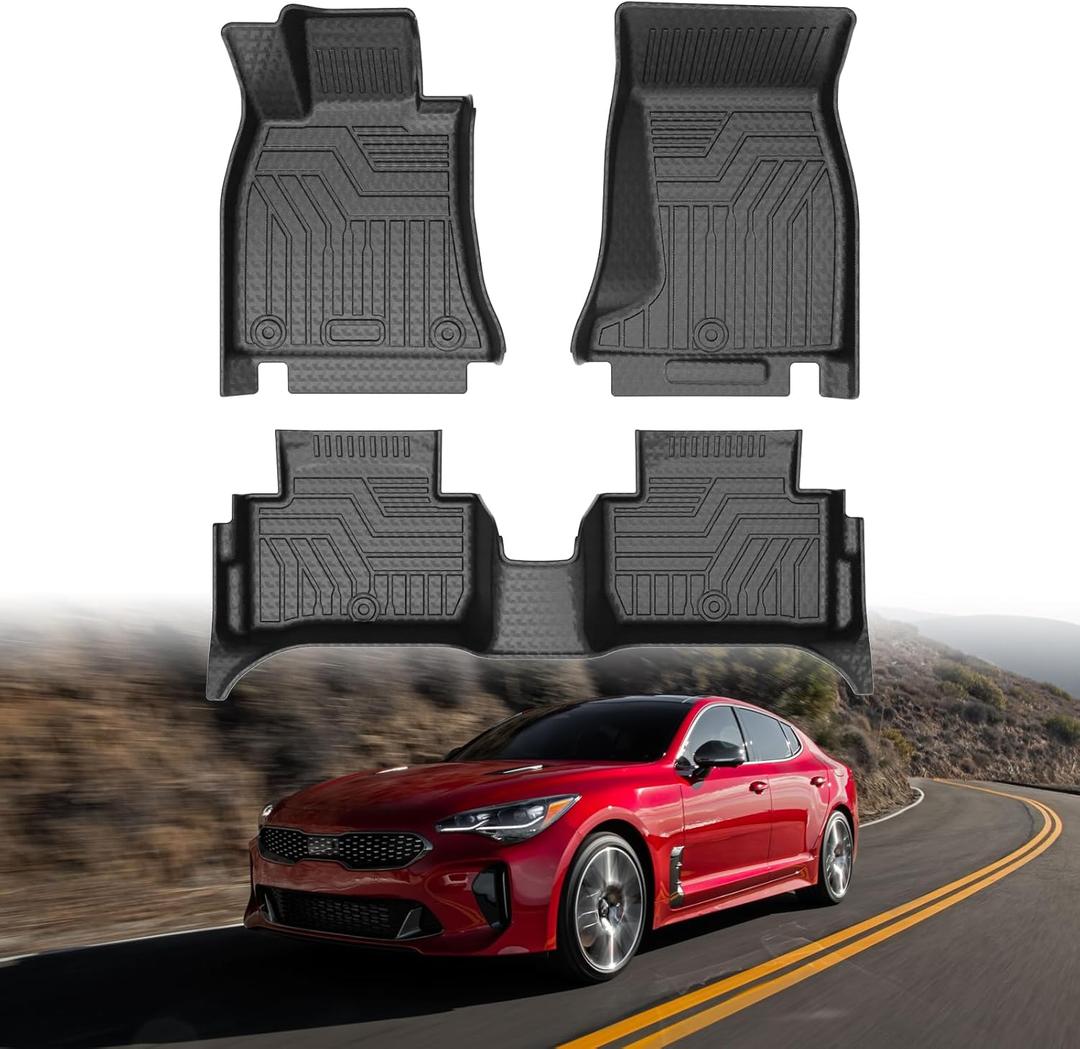Mixsuper Floor Mats for Kia Stinger 2018 2019 2020-2024 (AWD Models) All Weather Floor Liners 1st & 2nd Row Set Black