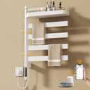 ENZE Smart Rotating Heated Towel Rack for Bathroom, 4-Bar Wall-Mounted Electric Towel Warmer with Swivel Shelf, Wi-Fi App Control, 24H Timer, Stainless Steel, IPX5, Hardwired/Plug-in, White