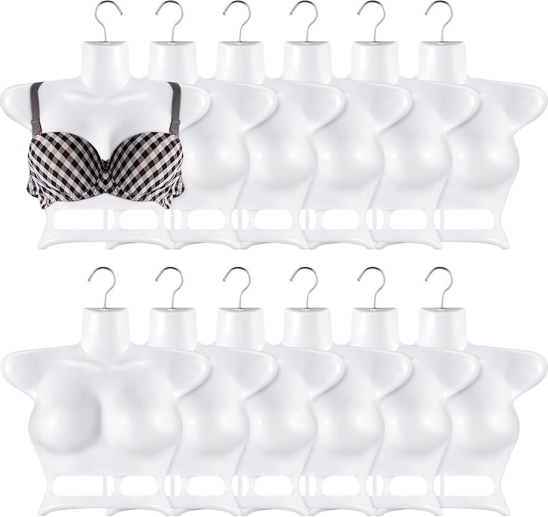 Suzile 12 Pcs Hanging Mannequin Torso Female Mannequin Hanger Women Body Torso Dress Form Plastic Hollow Back Upper Women Clothes Showing Rack for Retail and Shop, White