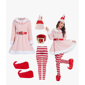 PWQMGY Elves Costume for Women Christmas Elves Outfit with Hat & Accessories,Halloween Christmas Cosplay Costumes for Adults M