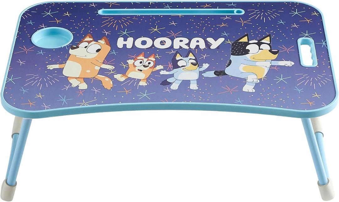 Bluey and Friends Lap Desk Tray Table with Folding Legs, Cup Holder & Device Slot, Portable Kids Lap Desk for Homework, Meals, Tablets & Laptops
