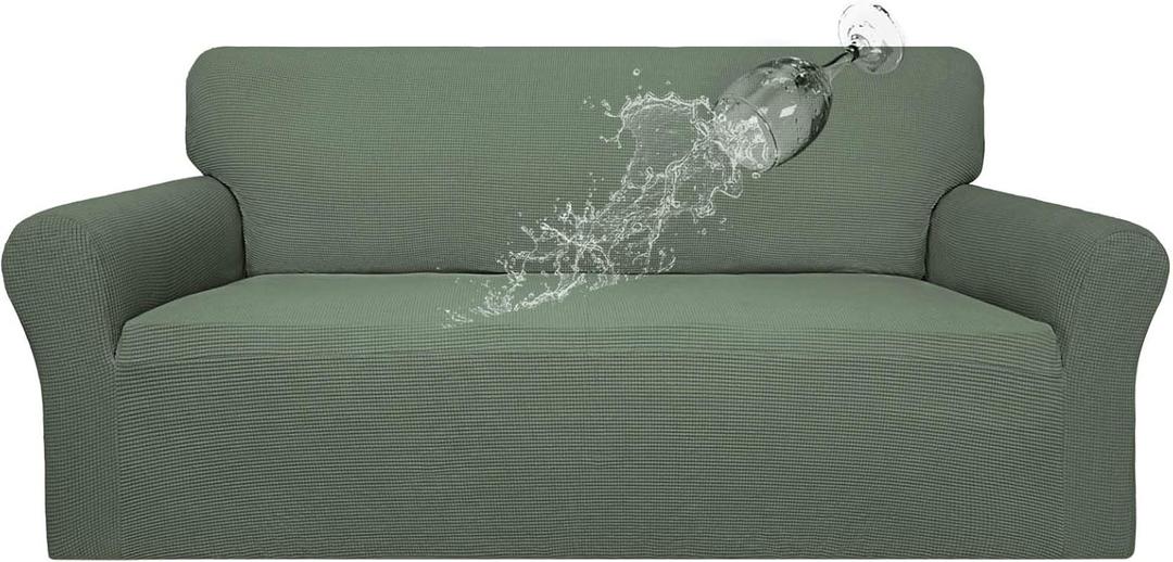 Easy-Going 100% Waterproof Couch Cover, Dual Waterproof Sofa Cover, Stretch Jacquard Sofa Slipcover, Leakproof Furniture Protector for Kids, Pets, Dog and Cat (Sofa, Grayish Green)