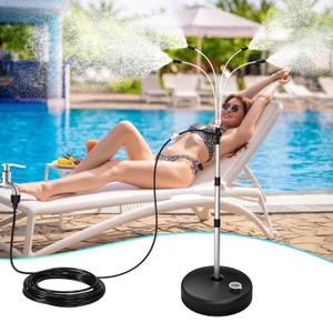 Patened Standing Misters for Outside Patio - Adjustable Height 5.3FT, Portable Misting System for Cooling Outdoor, Water Mister for Mist Playing, Sprinkler Cooler Patio Backyard Porch with Sturdy Base (Black-Telescopic)