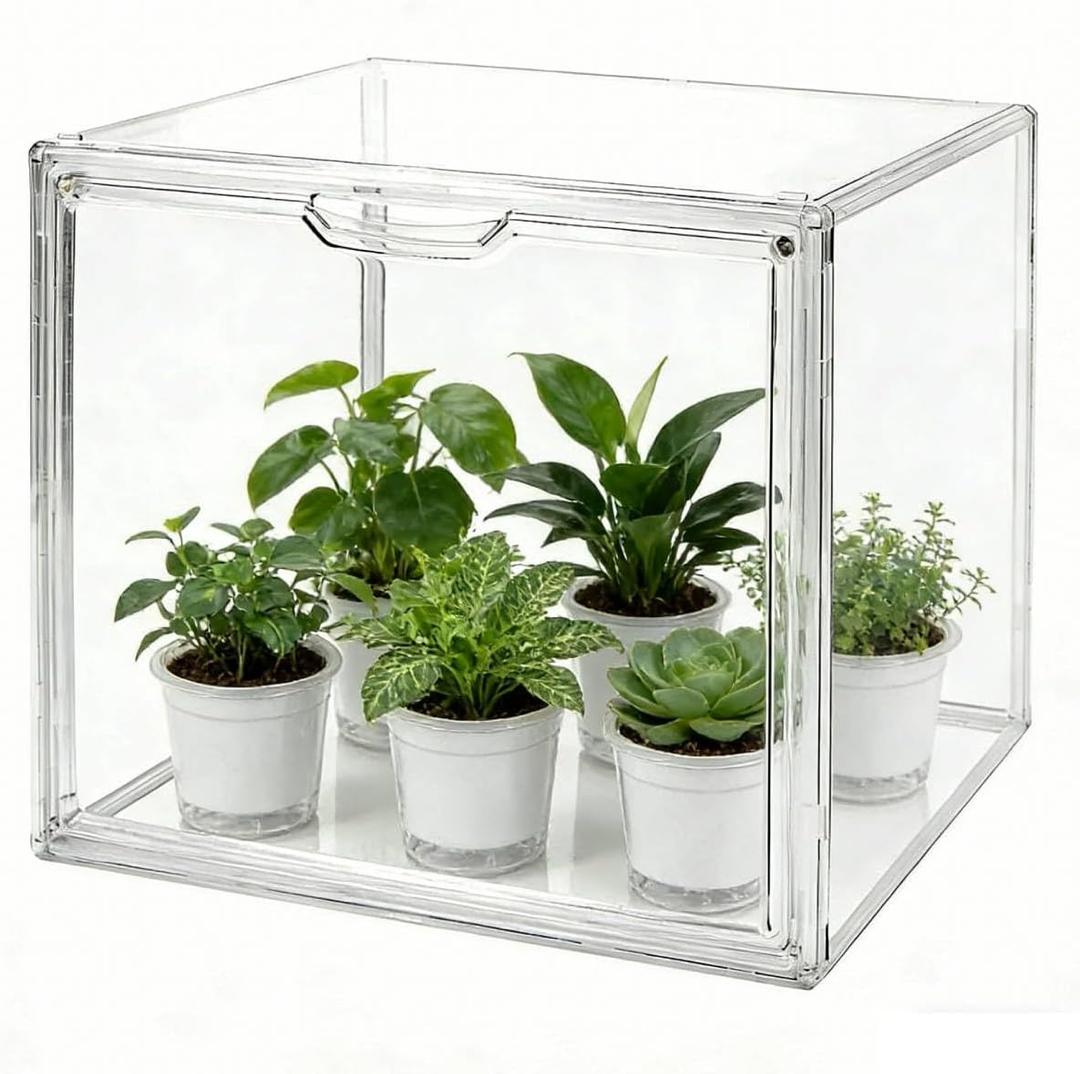 Mini Greenhouse for Indoor, Clear Stackable Green House with Magnetic Waterproof Door for Small Plants