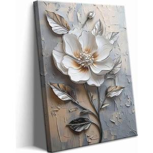 Elegant White Flower Canvas Wall Art Modern Abstract Floral Wall Decor Picture Blooming Flower Poster Print for Office Living Room Bedroom Bathroom Home Decoration 16x24in