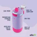 Ello Kids Colby 12oz Stainless Steel Insulated Water Bottle with Straw and Built-In Silicone Coaster Carrying Handle and Leak-Proof Locking Lid for School Backpack, Lunchbox, and Outdoor Sports