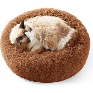 Bedsure Calming Cat Beds for Indoor Cats - Small Cat Bed Washable 20 inches, Anti-Slip Round Fluffy Plush Faux Fur Pet Bed, Fits up to 15 lbs Pets, Copper