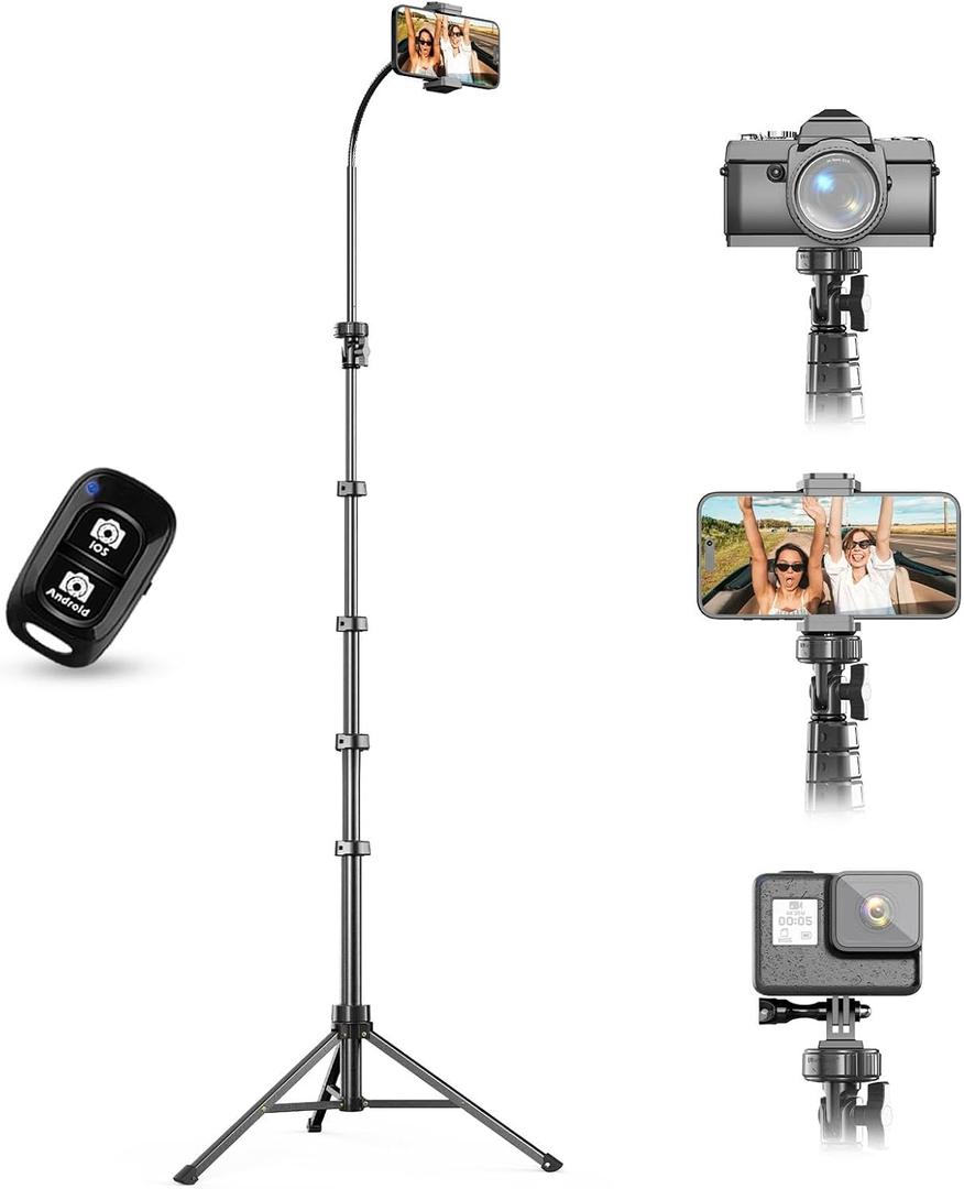 UBeesize 88 Flexible Phone Tripod with 14.95 Gooseneck, Remote and Phone Holder, Overhead Cell Phone StandSelfie Stick for Video Recording, Compatible with iPhone Android Phone, Camera Black