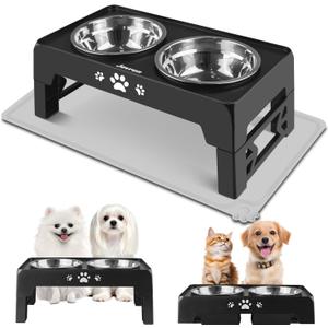 Jovrun Elevated Dog Bowls for Small Medium Large Size Dogs, Non-Slip Dog Feeder with 2 Food Water Bowls, 2-5 Heights Adjustable Raised Bowls Stand (Black)
