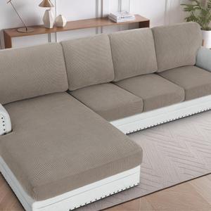 H.VERSAILTEX Sectional Couch Covers 4 Pieces Sofa Seat Cushion Covers L Shape Separate Cushion Couch Chaise Cover for Both Left/Right Sectional Couch (Seat Only: 1 Chaise + 3 Sofa, Taupe)