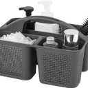 UUJOLY Plastic Portable Shower Caddy Bucket, Cleaning Shower Basket with Handle Compartments Storage Organizer for Bathroom Kitchen College Dorm Sink, Dark Grey