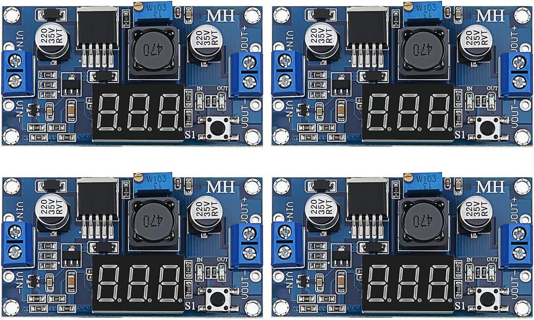 4 Pieces Adjustable LM2596S DC-DC Buck Converter Reduced Voltage Regulator Power Module 36V 24V 12V to 5V 2A Voltage Stabilizer with Digital Voltmeter Display