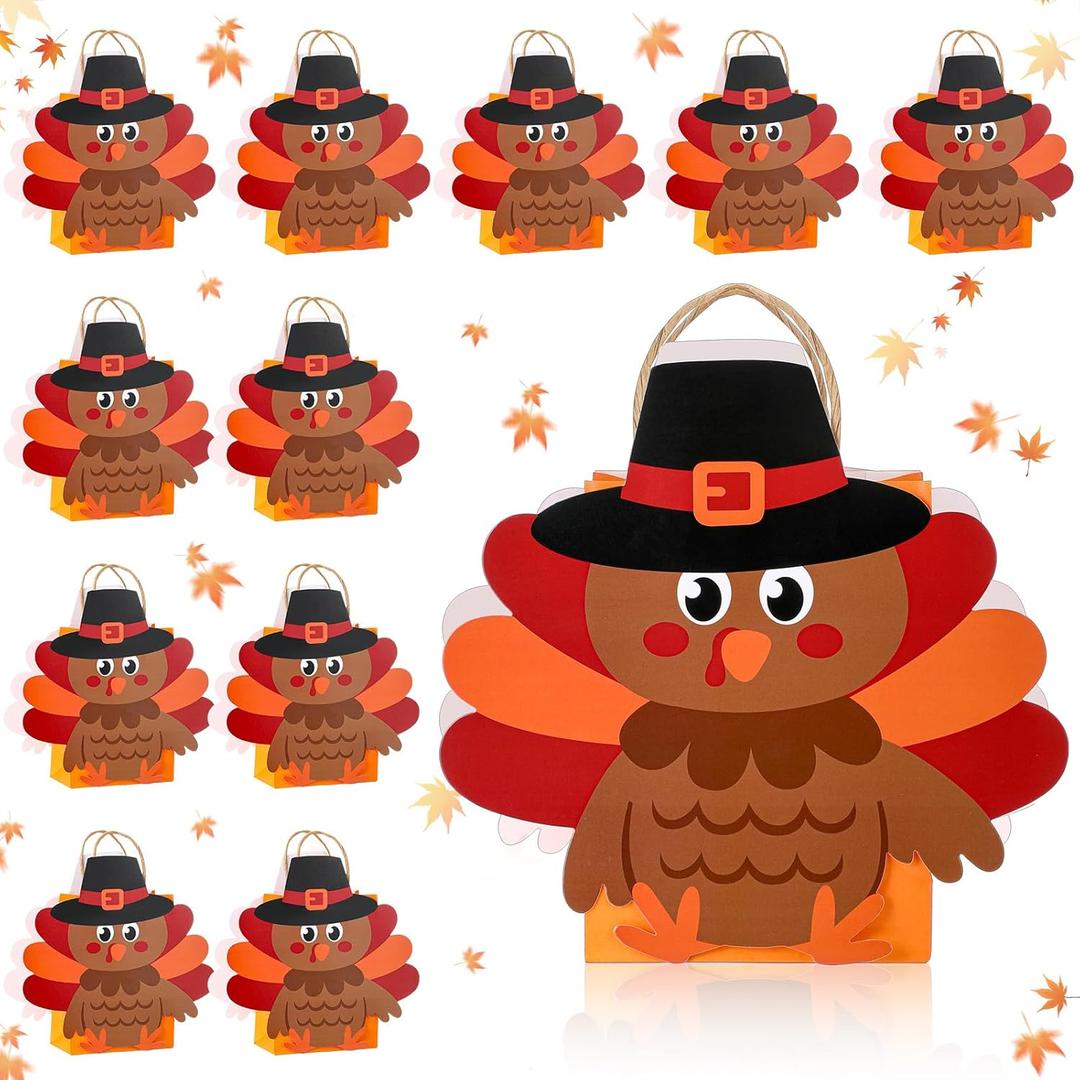 ForraFun 12 Pcs Thanksgiving Turkey Gift Bags Bulk Funny 3D Shape Turkey Thanksgiving Bags with Handles for Fall Party Favors Supplies Autumn Decorations Treats Goodies Friendsgiving Gifts Exchange