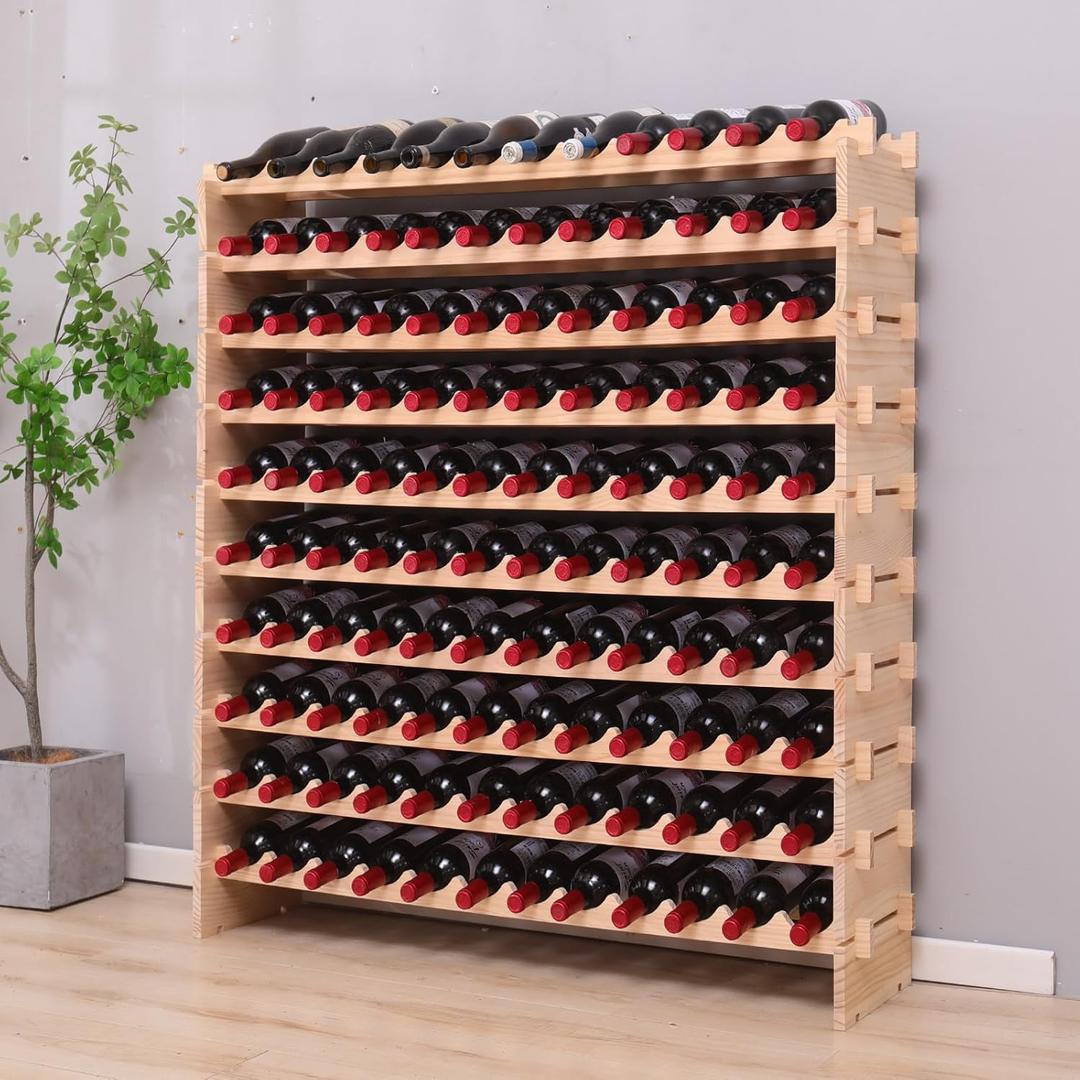 Freestanding Wine Rack Cabinet Floor Standing 120 Bottle Pine Stackable Storage Modular Wine Rack Display Stand, 46"l 11.4"w 50"h