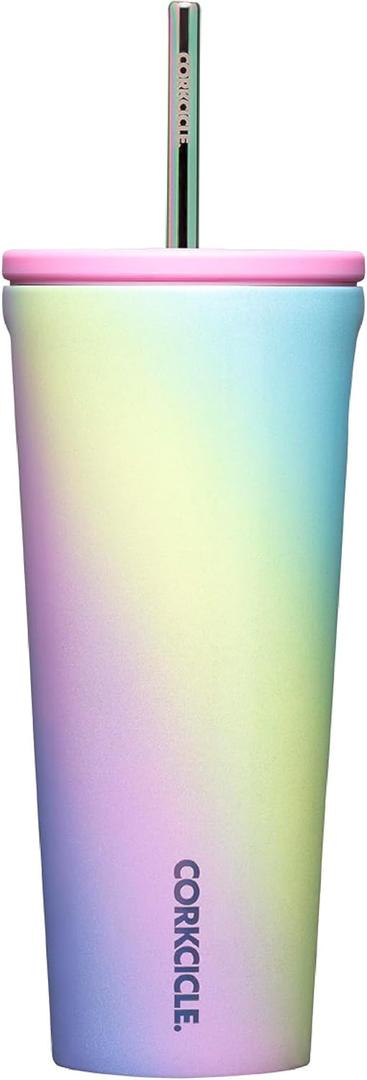 Corkcicle Cold Cup Insulated Tumbler with Lid and Straw, Rainbow Unicorn, 24 oz – Reusable Water Bottle Keeps Beverages Cold for 12hrs, Hot 5hrs – Cupholder Friendly Tumbler, Lid for Flexible Sipping