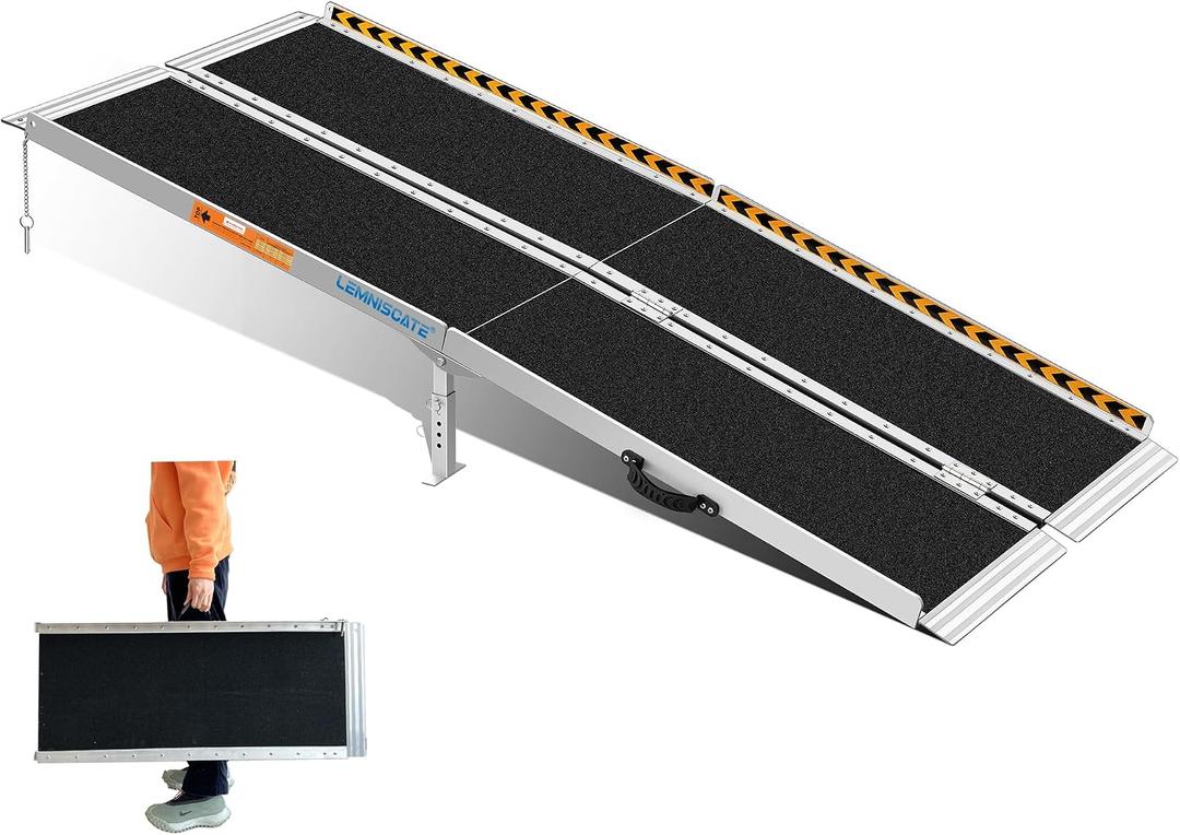 LEMNISCATE Portable Wheelchair Ramp 6FT, Non-Slip Aluminum Handicap Ramp with Handle, Folding Wheel Chair Ramps for Homes Steps, Stairs, Entry, Threshold, Doorways, Scooter, 800LBS Capacity
