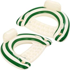 2 pcs Inflatable Pool Float Chair - 43" Pool Floaties Chair Floats Loungers for Swimming Pools Floating Lounger with Cup Holders Party Floaties for Adults, 43 x 31"