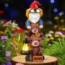Gerrii Solar Highland Cow Gnome Outdoor Spring Garden Statue with Lighted Lantern 11" Resin Highland Cow Welcome Sign Outdoor Yard Waterproof Gift for Women Mom Holiday Patio Lawn Ornaments