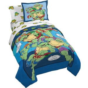 Jay Franco Nickelodeon Teenage Mutant Ninja Turtles Ready to Roll 5 Piece Twin Bed Set - Includes Reversible Comforter & Sheet Set Bedding - Super Soft Fade Resistant Microfiber (Blue - Tmnt)