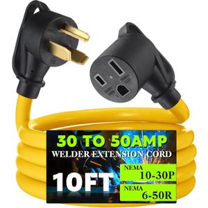 10FT 30 Amp to 50 Amp Welder Adapter Cord Compatible with NEMA 10-30P to 6-50R Extension Cord, 3 Prong Dryer to Welder Plug Adapter for Welding Machine EV Charger, STW 10 AWG/3C, ETL Listed (Yellow)