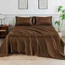 Satin Sheets Queen Size Bed Set,Similar to Silk Sheets,4Pcs Luxury Satin Sheet Set with 15 Inches Deep Pocket (Queen, Brown)