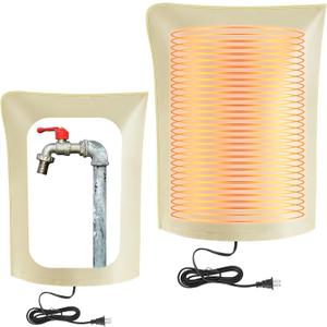 Glooglitter 20" L x 17" W Electric Heated Outdoor Faucet Cover for Winter Freeze Protection Heating Hose Bib Covers for Winter, Water Pipe Heater for Garden Faucet Insulated Spigot Protector (Beige)