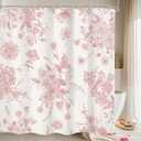 LIGHTINHOME Pink Floral Shower Curtain 72Wx84H Inches Extra Long Vintage Boho Bird Rustic Farmhouse Chinoiserie Aesthetic Cream Cloth Fabric Waterproof Polyester Bathroom Home Decor Set with Hooks