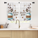 Farmhouse Kitchen Window Curtain Panels Short Small Cafe Mini Teal Floral Brown Flower Vintage Retro Decorative Drapes Rod Pocket 27.5x39 Inches Bathroom Bedroom Home Set for Living Room Decor