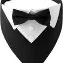 ADOGGYGO Formal Dog Tuxedo, Wedding Dog Collar with Bow Tie, Adjustable Pet Wedding Collar Bandana for Small Medium Large Dogs (Large, Black)