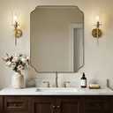 ANDY STAR 28"x36" Brushed Brass Bathroom Mirror, Scalloped Mirror for Bathroom, Champagne Bronze Mirror in Anti-Rust Stainless Steel Thin Frame, Wall Mount Vertical or Horizontal