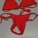 Tainehs Women's Sexy Halter Thong Bikini Tie Two Sides Bottom Triangle Bikini Swimsuits Red Med