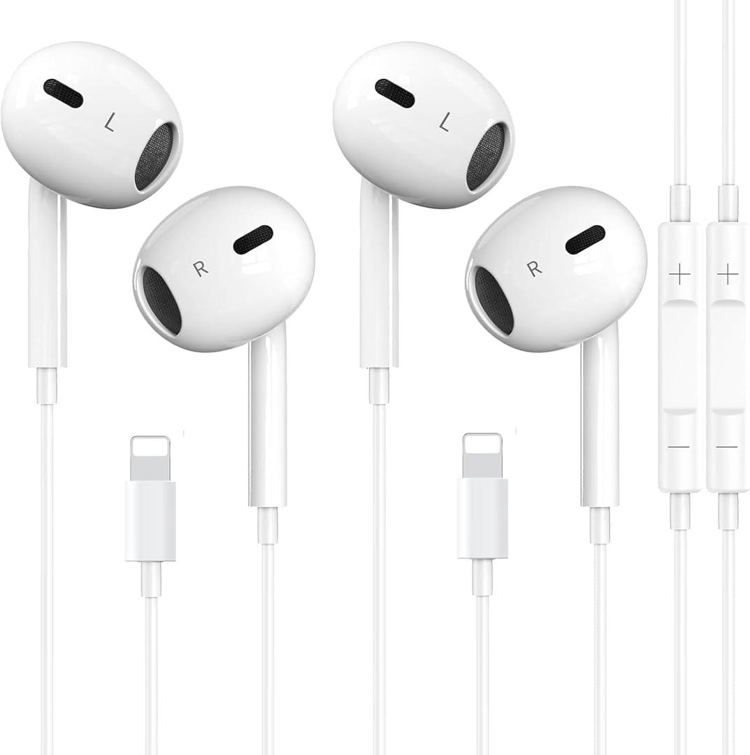 2 Packs iPhone Headphones Earbuds with Lightning Connector(Built-in Mic & Volume Control)[MFi Certified] Headphones support for iPhone 14/13/12/SE/11/XR/XS/X/7/7Plus/8/8Plus Support All iOS System