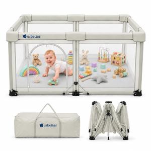 Foldable Baby Playpen, 1-Minute Setup, Lightweight Portable Playpen with Carry Bag, 59"x71" Indoor Outdoor Safty Play Yard for Babies & Toddlers, Beige