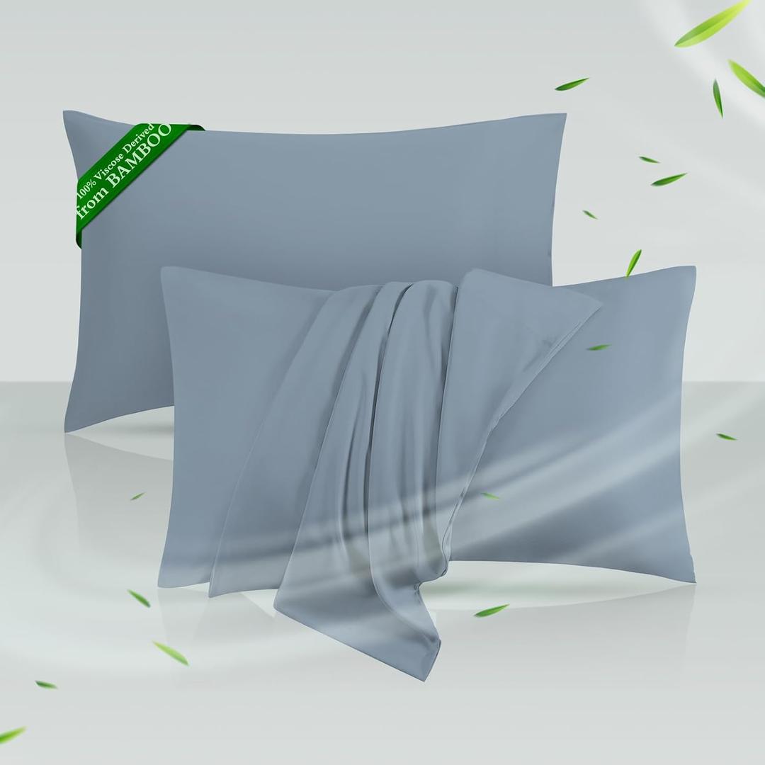 Cooling Pillowcases Queen Size Set of 2, Viscose Derived from Bamboo for Hot Sleepers, Soft & Silky Pillow Covers with Envelope Closure (Mineral Blue, 2 Pack, 20x30 inches)