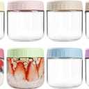 SHOWIN Overnight Oats Containers with Lids, 10oz Glass Jars with Lids 8 pcs, Wide Mouth Mason jars for Salad, Yogurt, Snacks, Meal Prep